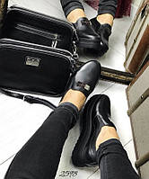 Женские черные кожаные слипоны на ровной платформе 39