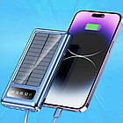 Повербанк 10000мАч на сонячній батареї, з ліхтариком, Синій / Портативний зарядний пристрій / PowerBank, фото 2