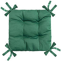 Подушка для стула, кресла, табуретки 40х40х8 темно зеленая с завязками