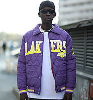 Мужская куртка бомбер Lakers NBA осень-весна демисезонная фиолетовая Турция. Живое фото