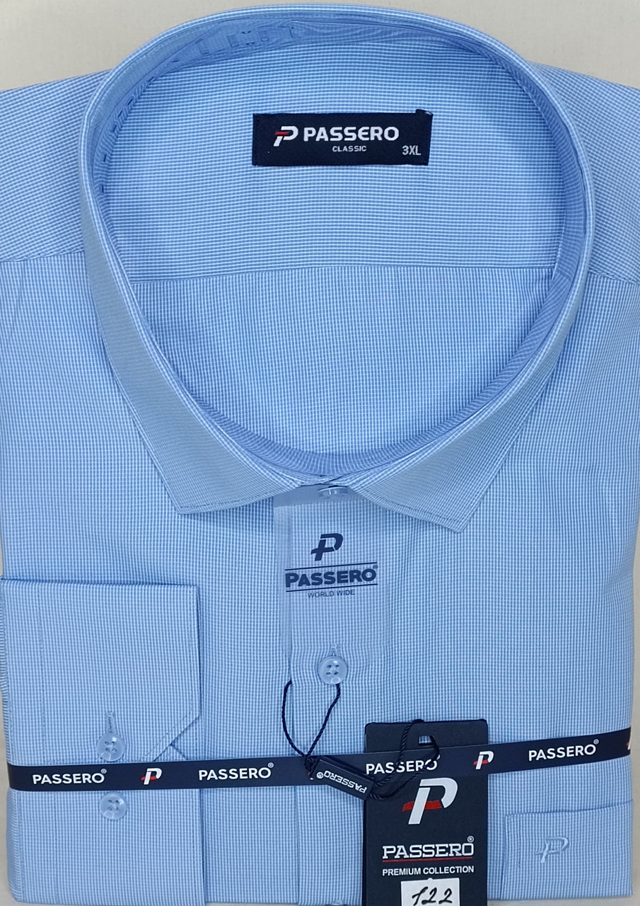 Сорочка чоловіча батальна блакитна Passero vd-0122 класична сорочка в клітку з довгим рукавом ошатна