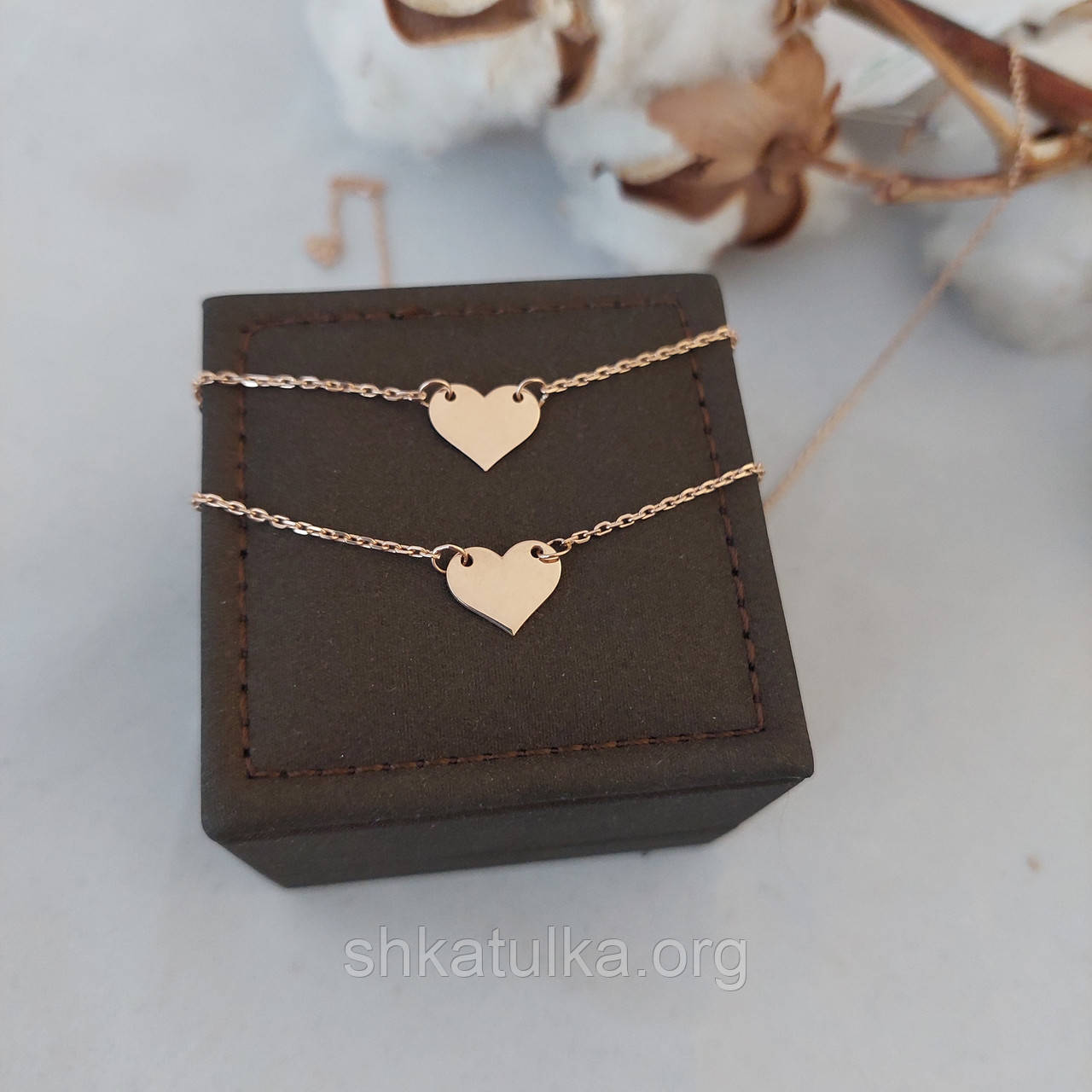 Комплект срібний кольє та браслет з позолотою серце