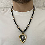 Позолочена підвіска Щит Георгій Переможець на шкіряному шнурку з православними вставками, фото 2