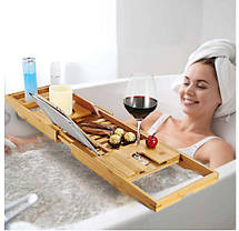 Регульована бамбукова поличка столик для ванни, фото 2