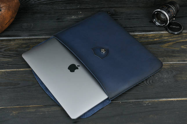 Шкіряний чохол для MacBook Air 13" (2018-2021) Дизайн №35, шкіра італійський Краст, колір Синій, фото 2