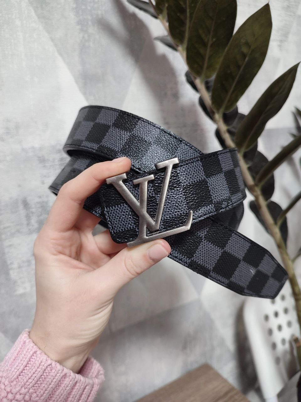 Шкіряний ремінь пояс Black matte Луї Віттон