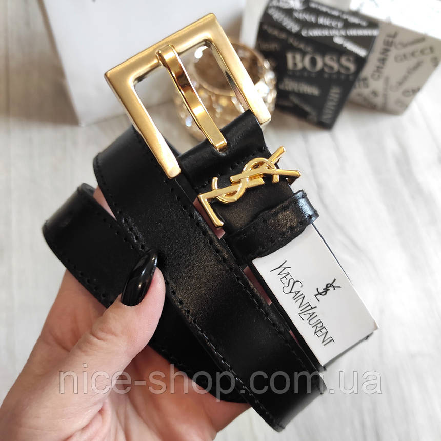 Ремінь шкіряний Yves Saint Laurent (YSL) золото, фото 1