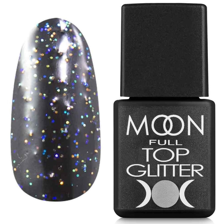 Топ для нігтів без липкого шару з мікробеском MOON FULL Top Glitter Rainbow №01 8 мл
