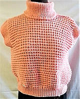 Тепла в'язана зимова жіноча підліткова жилетка ручної роботи, персикова, розмір 40-42, 44-46.