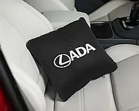 Подушка автомобильная с логотипом Lada лада,подушка-подголовник флок Разные цвета