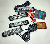 Стробоскоп під решітку 4шт 6LED I-BS-1-4-6LED-R+B з пультом 12-24V