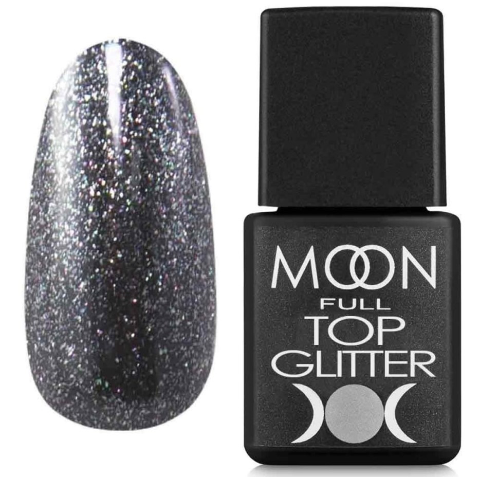 Топ для нігтів без липкого шару срібло MOON FULL Top Glitter Silver №03 8 мл