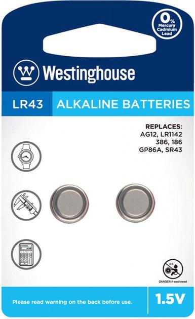 Батарейка Лужна Westinghouse Alkaline таблетка LR43 1.5 V 2шт/уп blister