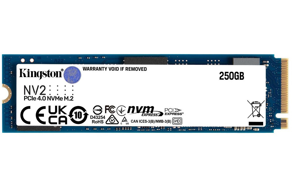 Твердотільний накопичувач M.2 250Gb, Kingston NV2, PCI-E 4.0 4x, 3D TLC, 3000/1300 MB/s (SNV2S/250G)