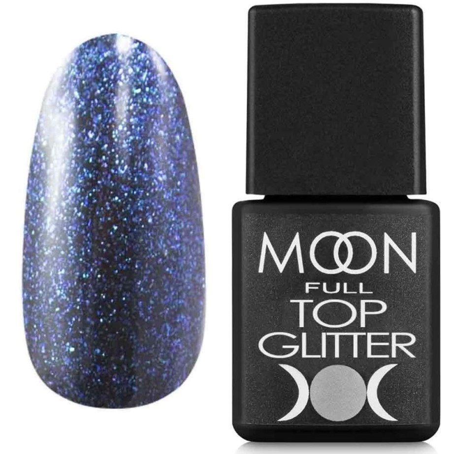 Топ для нігтів без липкого шару синій MOON FULL Top Glitter Blue №04 8 мл