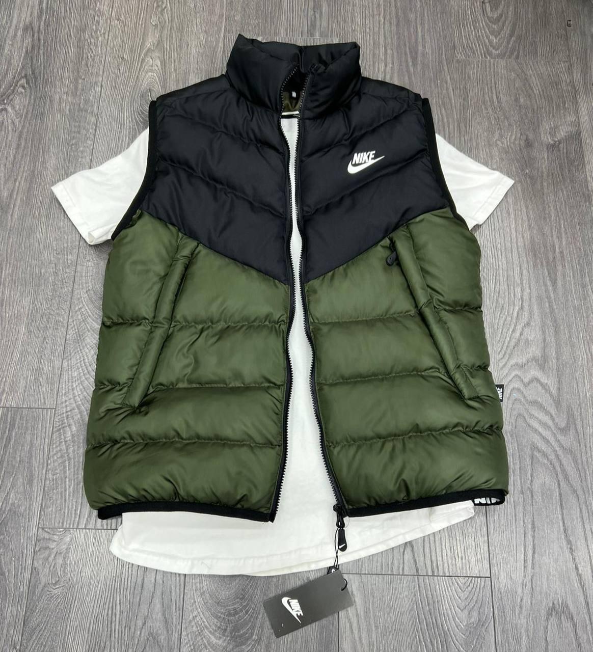 Чоловіча жилетка Nike чорна з хакі без капюшона з плащової тканини осінна  ⁇  Безрукавка Найк демісезонна