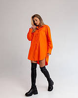 Длинная оранжевая рубашка женская платье хлопок
