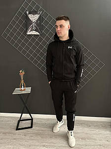 Демісезонний спортивний костюм Under Armour чорна кофта на змійці + штани (двонитка)