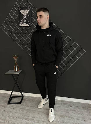 Демісезонний спортивний костюм TNF чорна кофта на змійці + штани (двонитка), фото 1