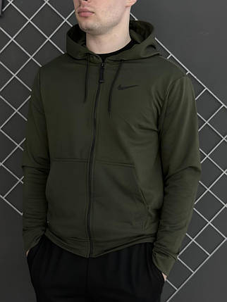 Демісезонна кофта на змійці хакі Nike (двонитка), фото 1