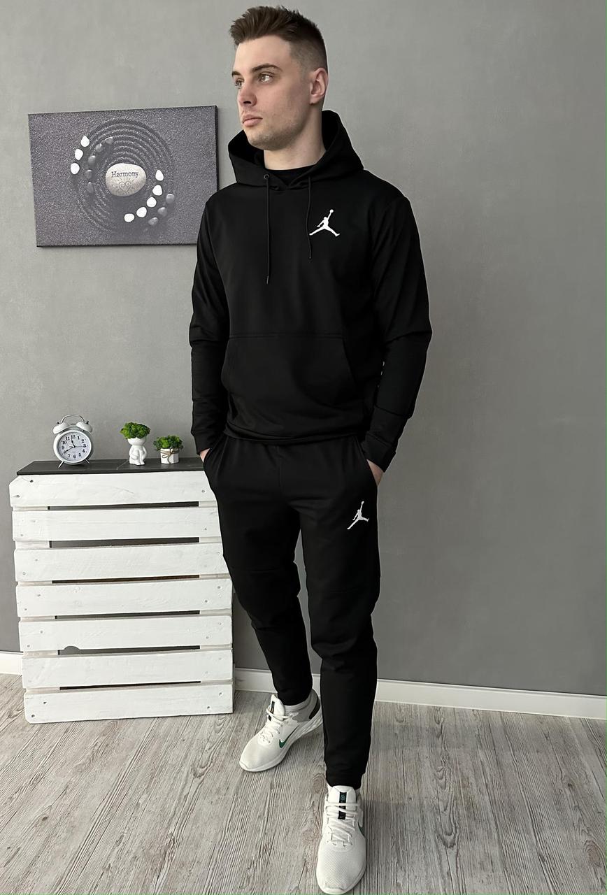 Демісезонний спортивний костюм Jordan чорний худі + штани (двонитка)