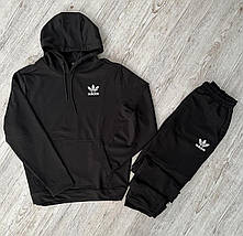 Демісезонний спортивний костюм Adidas чорний худі + штани (двонитка), фото 2