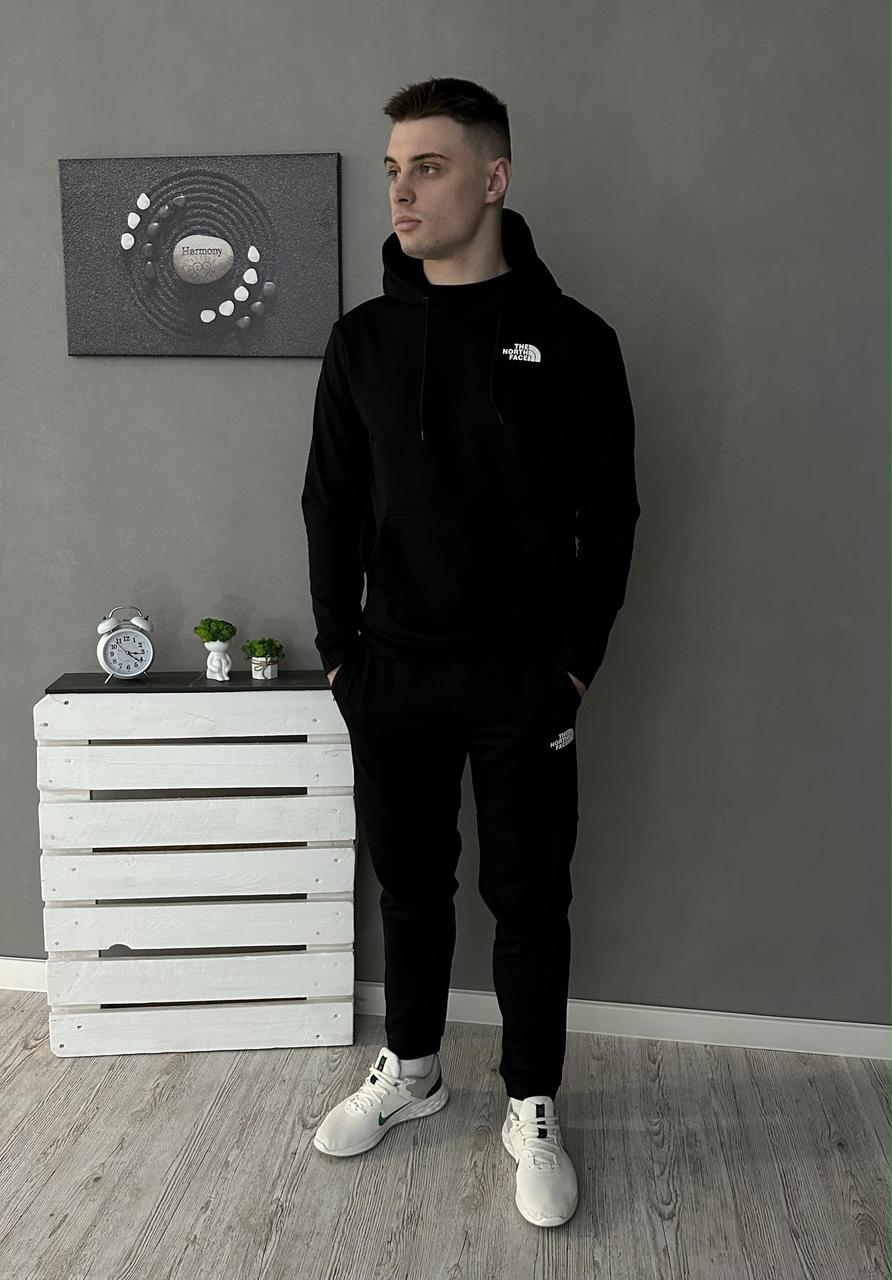 Демісезонний спортивний костюм TNF чорний худі + штани (двонитка)