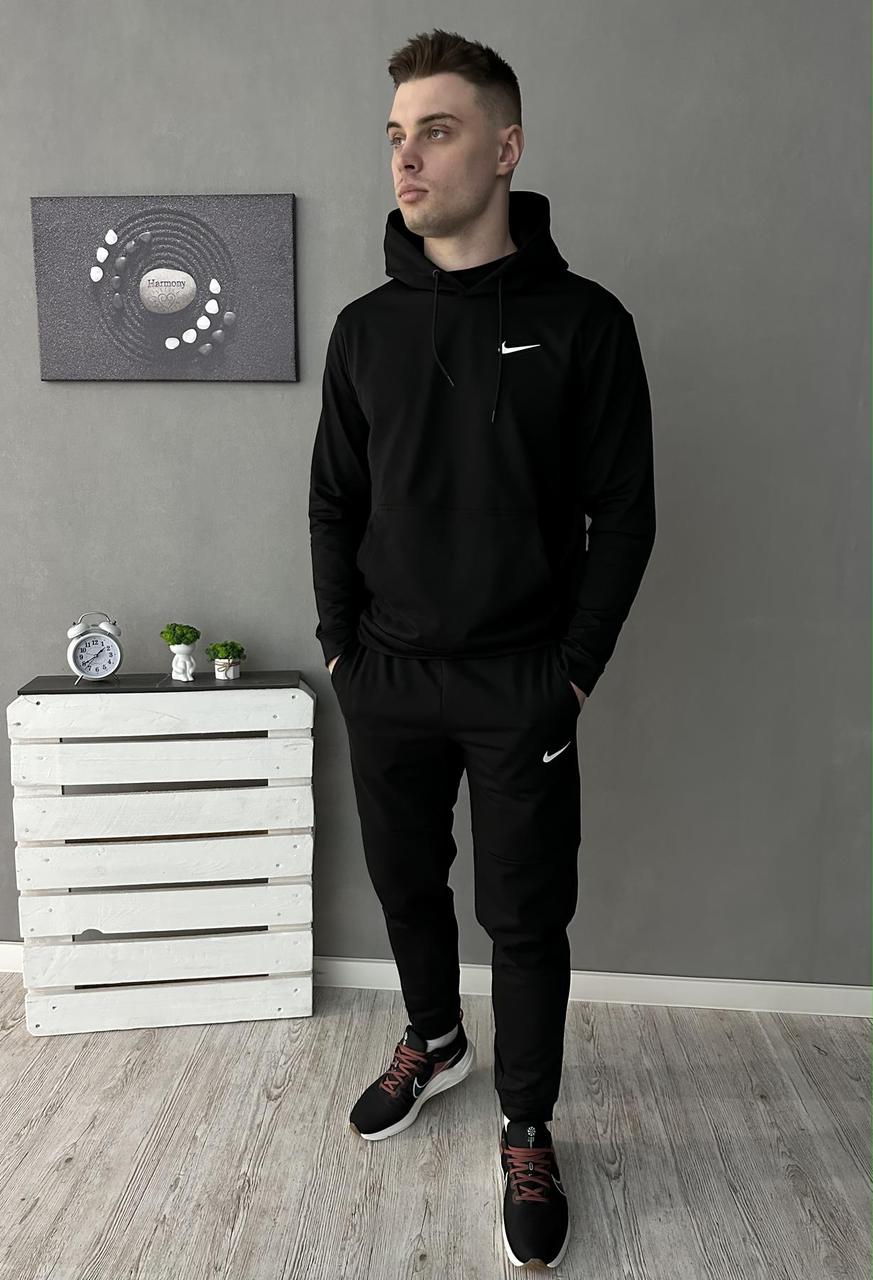 Демісезонний спортивний костюм Nike чорний худі + штани (двонитка)