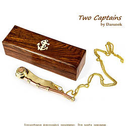 Боцманський свисток із латуні в подарунковому дерев'яному футлярі S2349