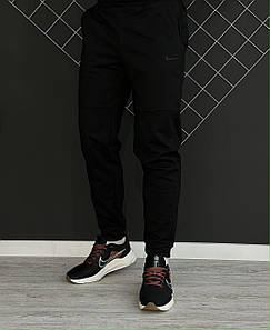 Демісезонні штани чорні Nike чорний лого (двонитка)