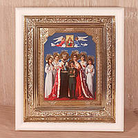 Икона Царственные новомученики святые, лик 10х12 см, в белом прямом деревянном киоте