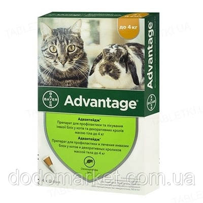 Bayer Advantage Адвантейдж 40 краплі від бліх для котів і кроликів до 4 кг 4 піпетки