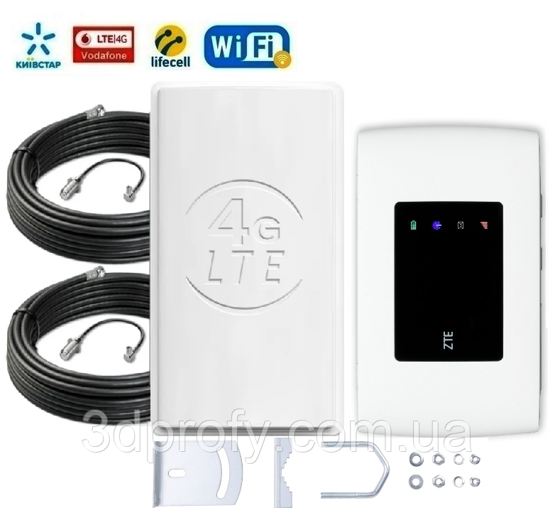 Комплект 4g интернета - модем с Wifi ZTE MF920U антенна MIMO 2x19 дБ до 70 км + кабель + переходники - фото 1 - id-p1633799858