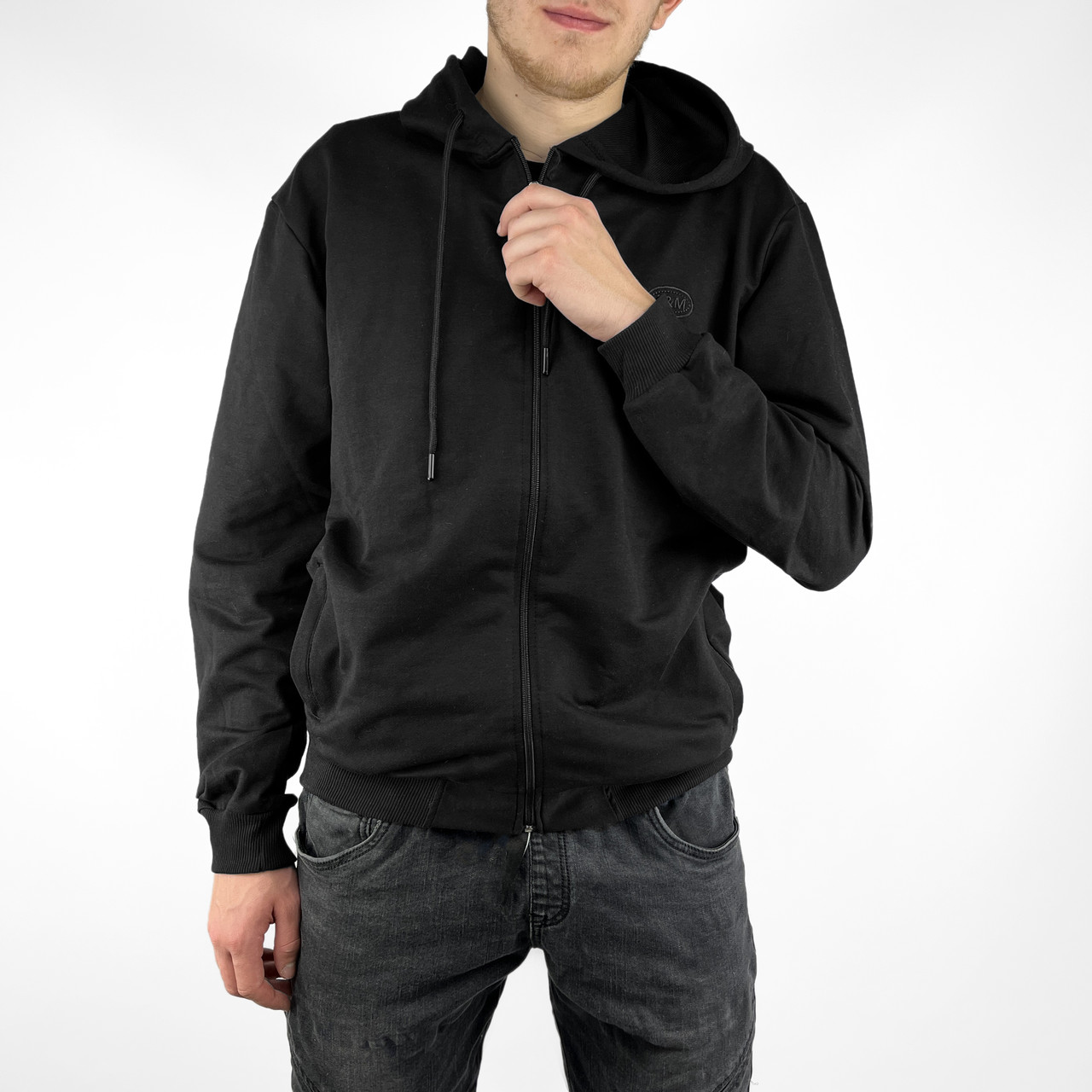 Чоловіча спортивна кофта з капюшоном під гумку Толстовка демісезонна (Туреччина) Чорний колір