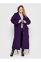 Женское длинное(132см.) демисезонное пальто с разрезами из шерстяного кашемира без подкладки больших размеров
