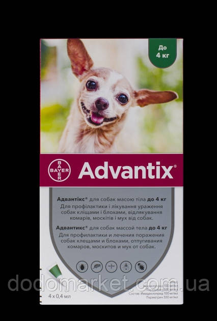 Адвантикс Bayer Advantix краплі для собак вагою до 4 кг 4 піпетки, фото 1
