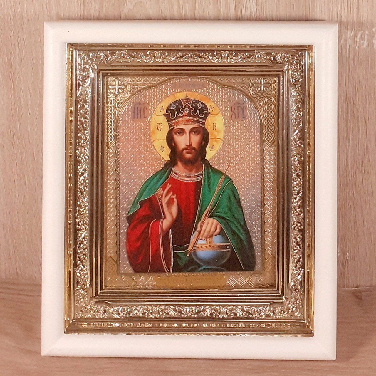 Ікона Господа Вседержителя, лик 10х12 см, у білому прямому дерев'яному кіоті