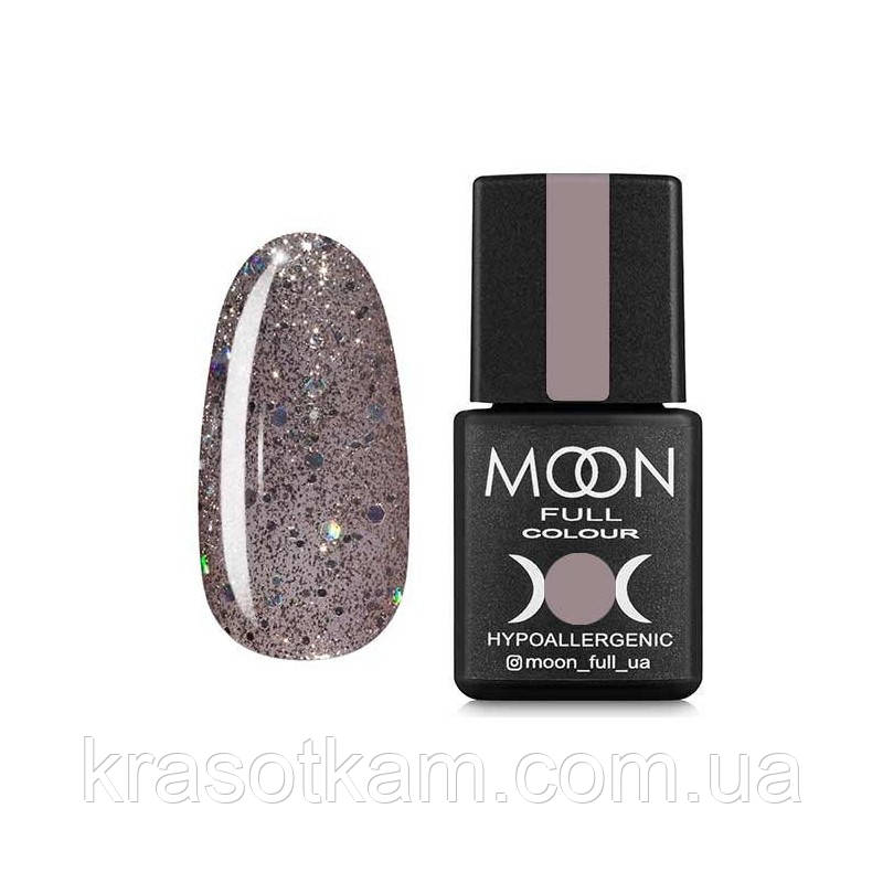 Гель-лак Moon Full No323 сріблясто-бежевий з різнобарвним глітером, 8