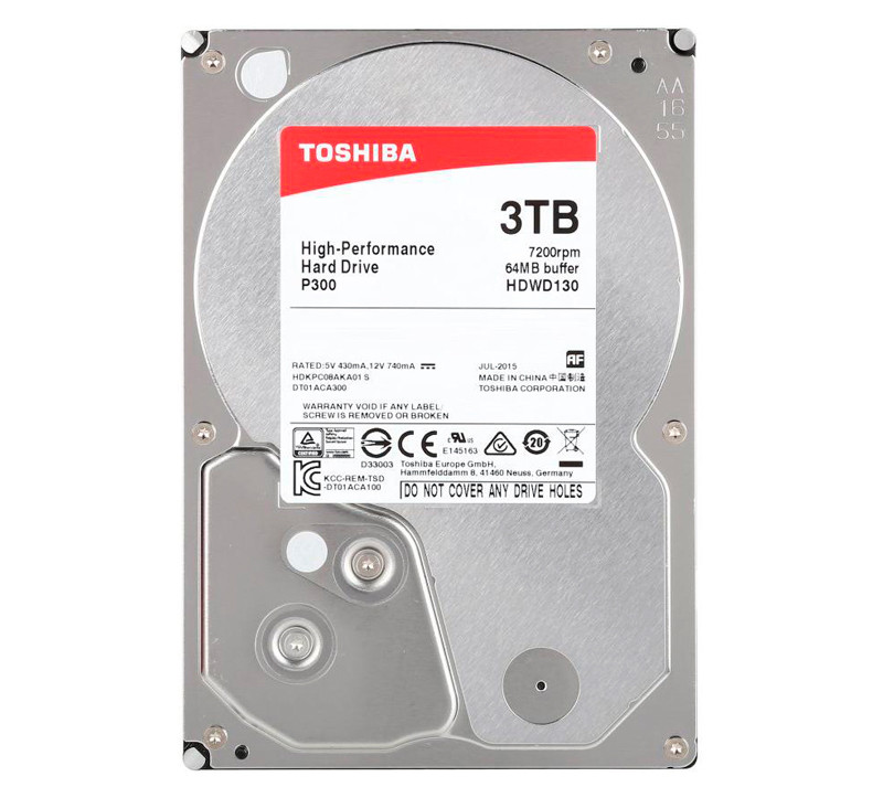 Жорсткий диск 3.5" 3Tb Toshiba P300, SATA3, 64Mb, 7200 rpm (HDWD130UZSVA)