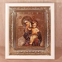 Икона Отрада или Утешение Пресвятая Богородица, лик 10х12 см, в белом прямом деревянном киоте