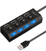 USB-хаб на 4 порти з вимикачами, (HUB1ST20401) Black