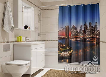 Фото Шторка для ванної "Міст в нічному місті" - ціна вказана за 1 м.кв. Читаємо опис!