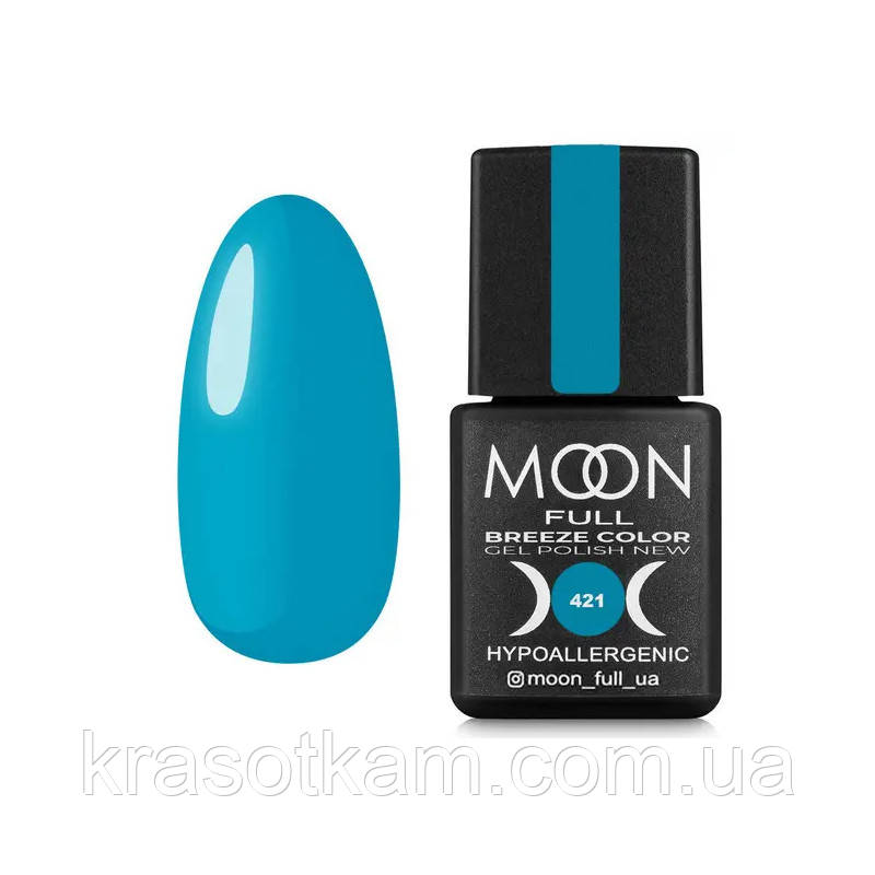 Гель-лак Moon Full Breeze color No421 насичений бірюзовий, 8 мл.