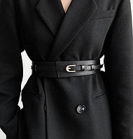 Ремінь жіночий подвійний вузький ремінець на пальто плащ піджак сукня блузку еко-шкіряний пояс Чорний