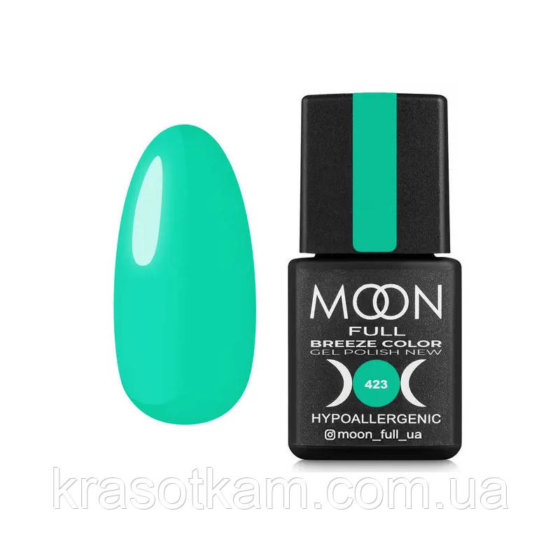 Гель-лак Moon Full Breeze color No423 світло-бірюзовий, 8 мл.