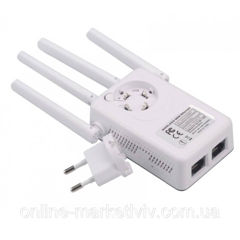 Екстендер Wi-Fi для дому з 2-ма антенами, 300 Mbps, PIX-LINK LV-WR09 / Підсилювач сигналу WiFi / Ретранслятор