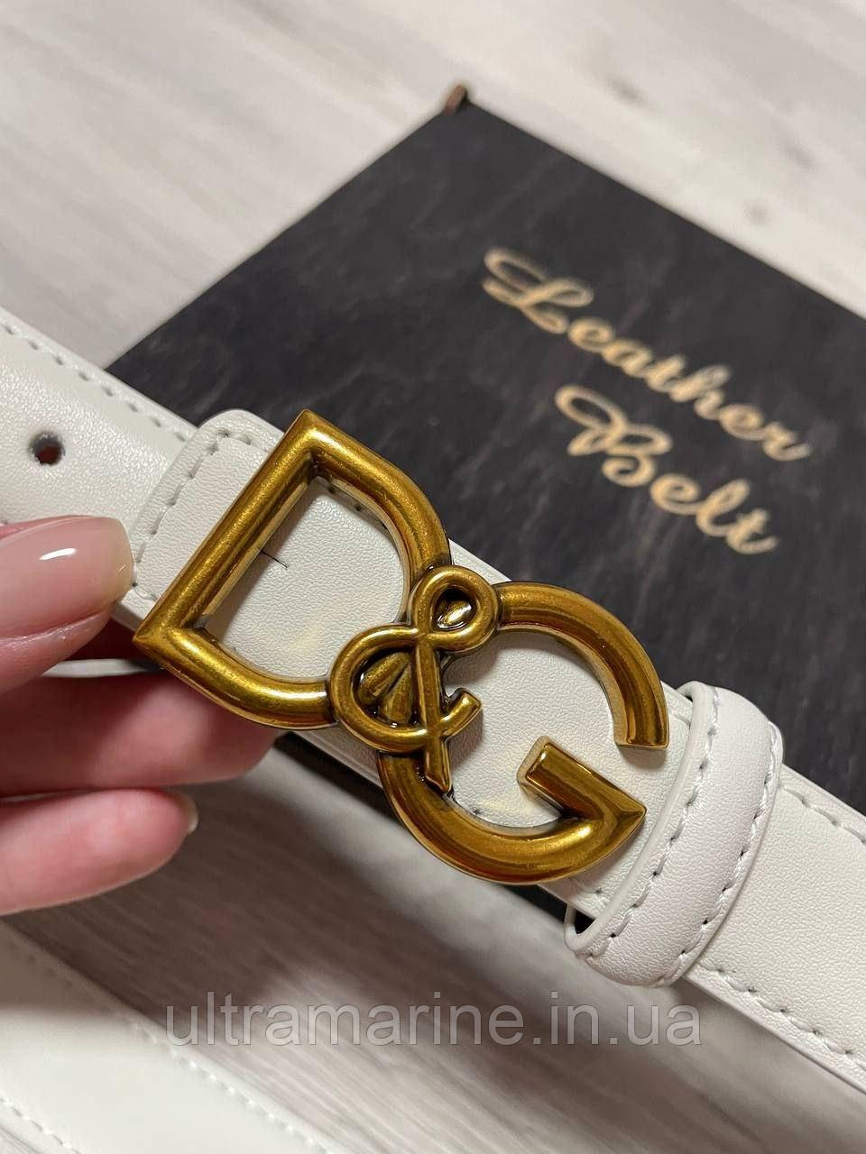 Тонкий жіночий ремінь на пояс Dolce & Gabbana шкіряний білий (ширина 2.5см), фото 1