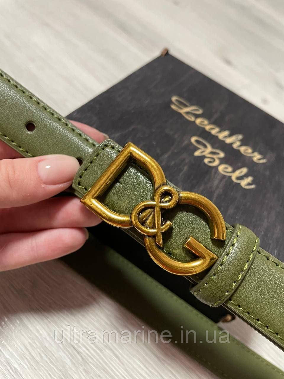 Жіночий ремінь на пояс Dolce & Gabbana тонкий шкіряний зелений (ширина 2.5см)