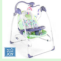 Детские шезлонг-качели 3 в 1 JOY CX-11009 Салатовый Единороги и радуга | Электронные качели для новорожденных
