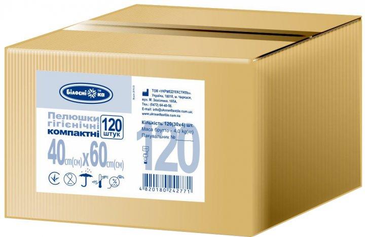 Пелюшки гігієнічні 40х60см 120 шт-732 грн Білосніжка компактні замовленні кратно 30 шт, фото 1